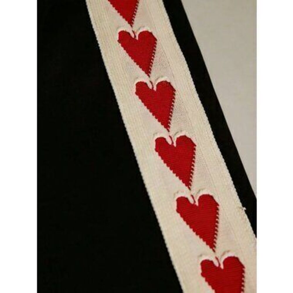 Black Preppy Women's High Waist Wide Leg Drawstring Sweatpants with Heart Belt - Picture 4 of 4